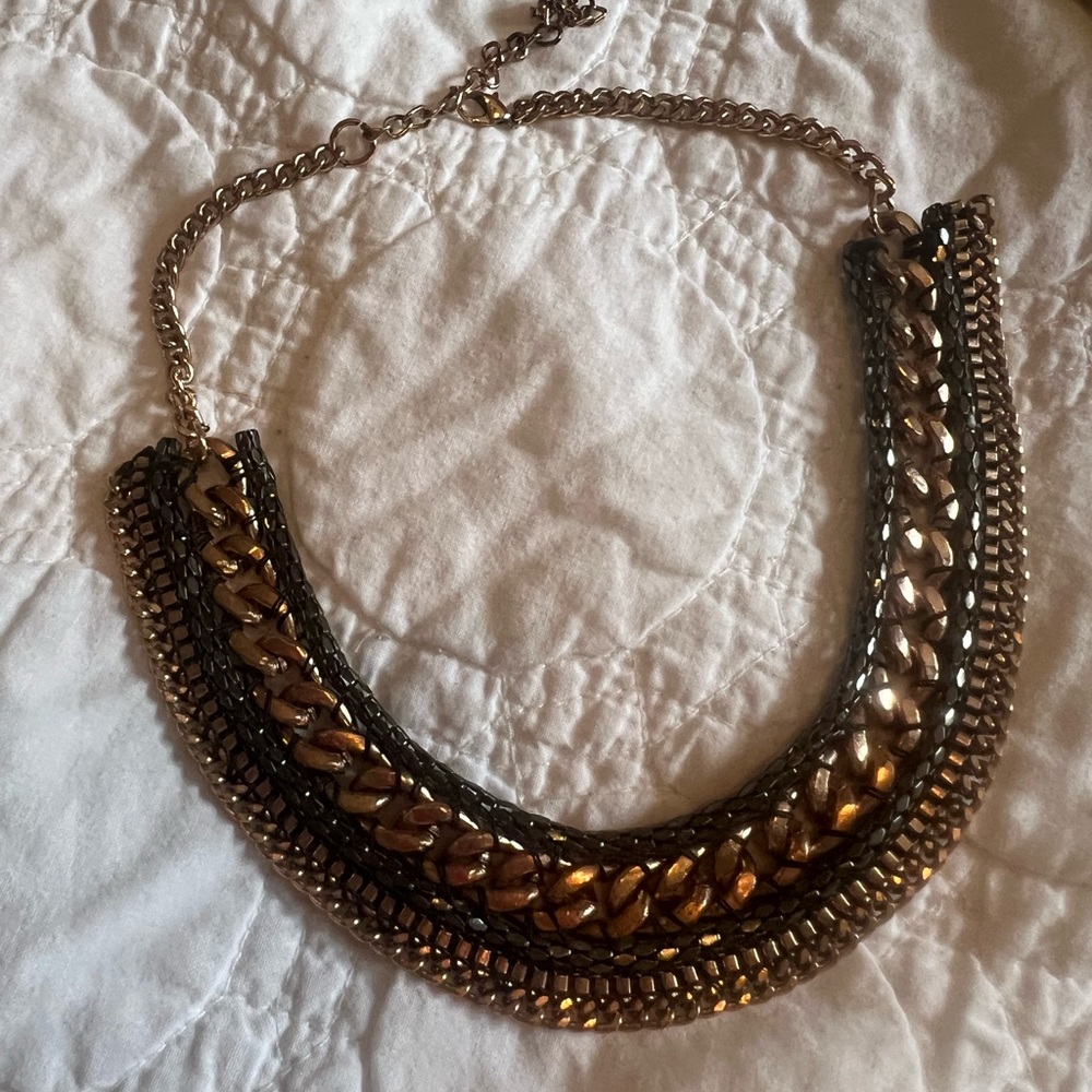 Brass and black chain statement necklace